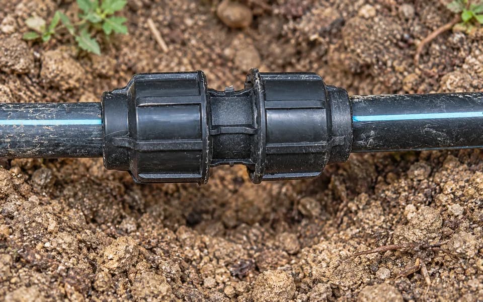 Irrigation pipe and connecting fittings prepared for a repair