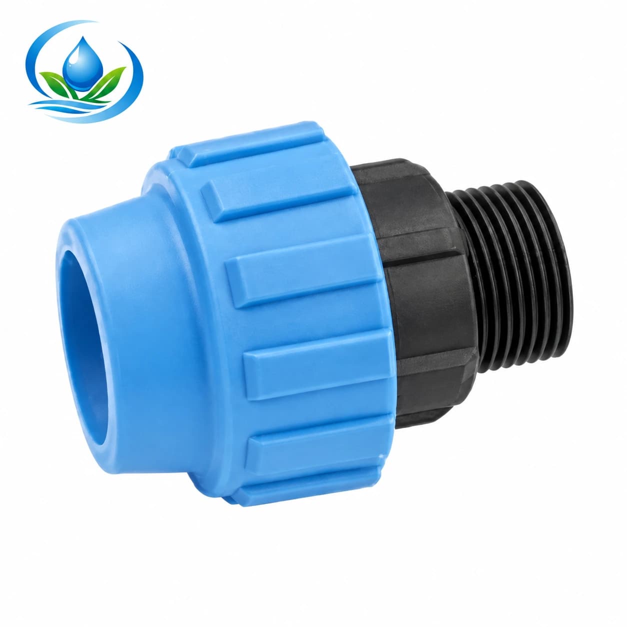 Blue-Nut Compression to Male-Thread Pipe Adapter