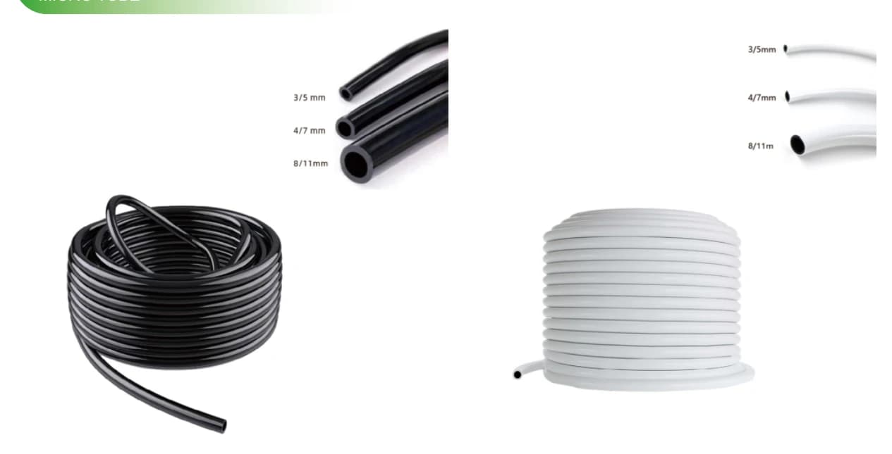 Irrigation micro tubing sizes and roll views