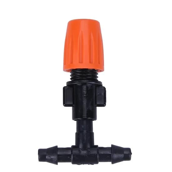 Single orange adjustable mist nozzle with black inline tee, front view
