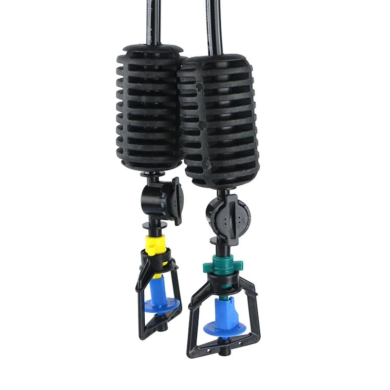Pair of 251T blue-wheel rotary micro sprinklers in hanging configuration