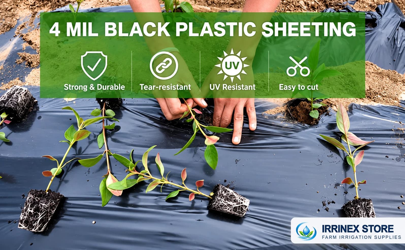A plus feature image for 4 mil black plastic landscape sheeting