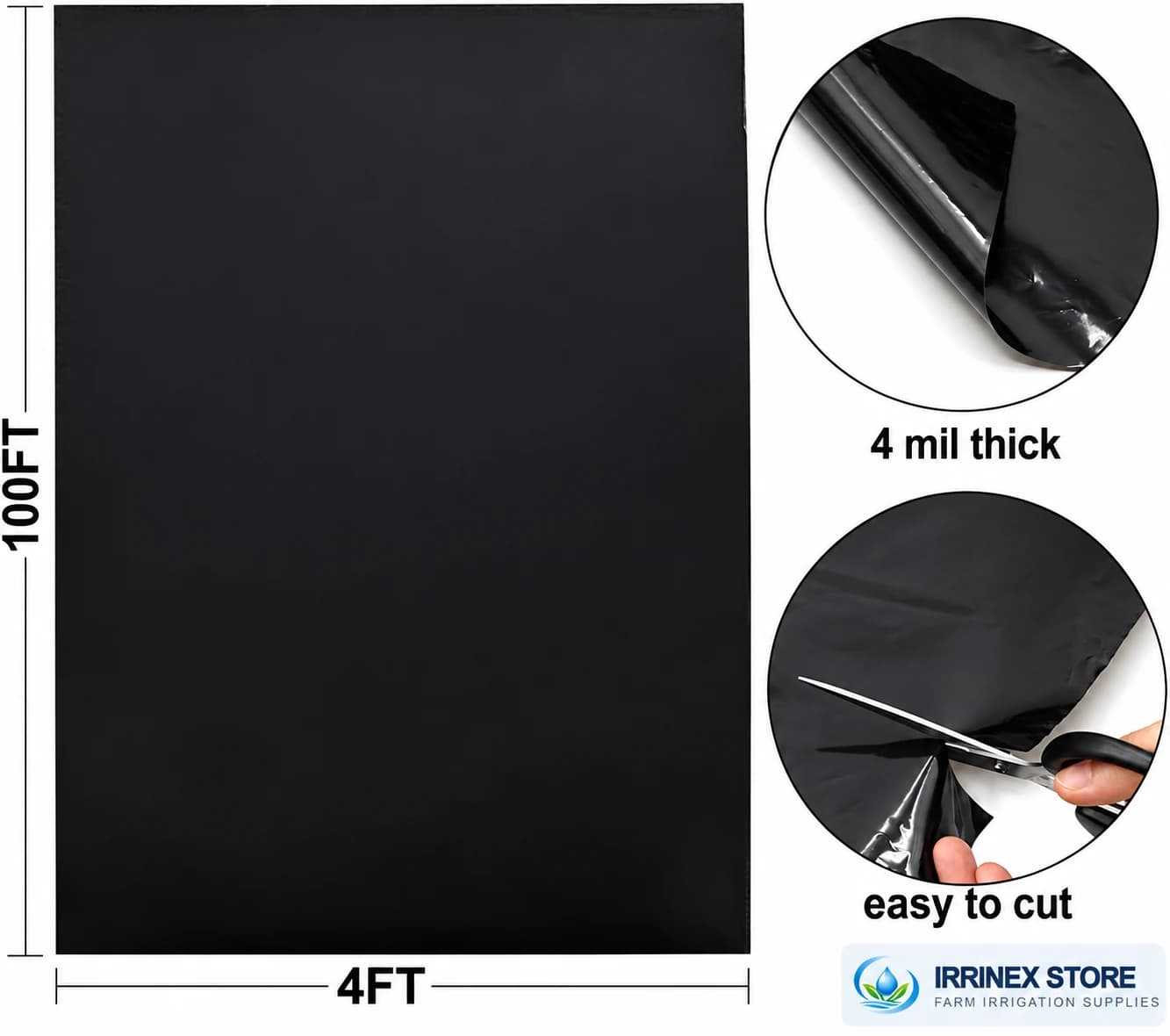 4 ft by 100 ft black 4 mil sheeting size and cutting detail