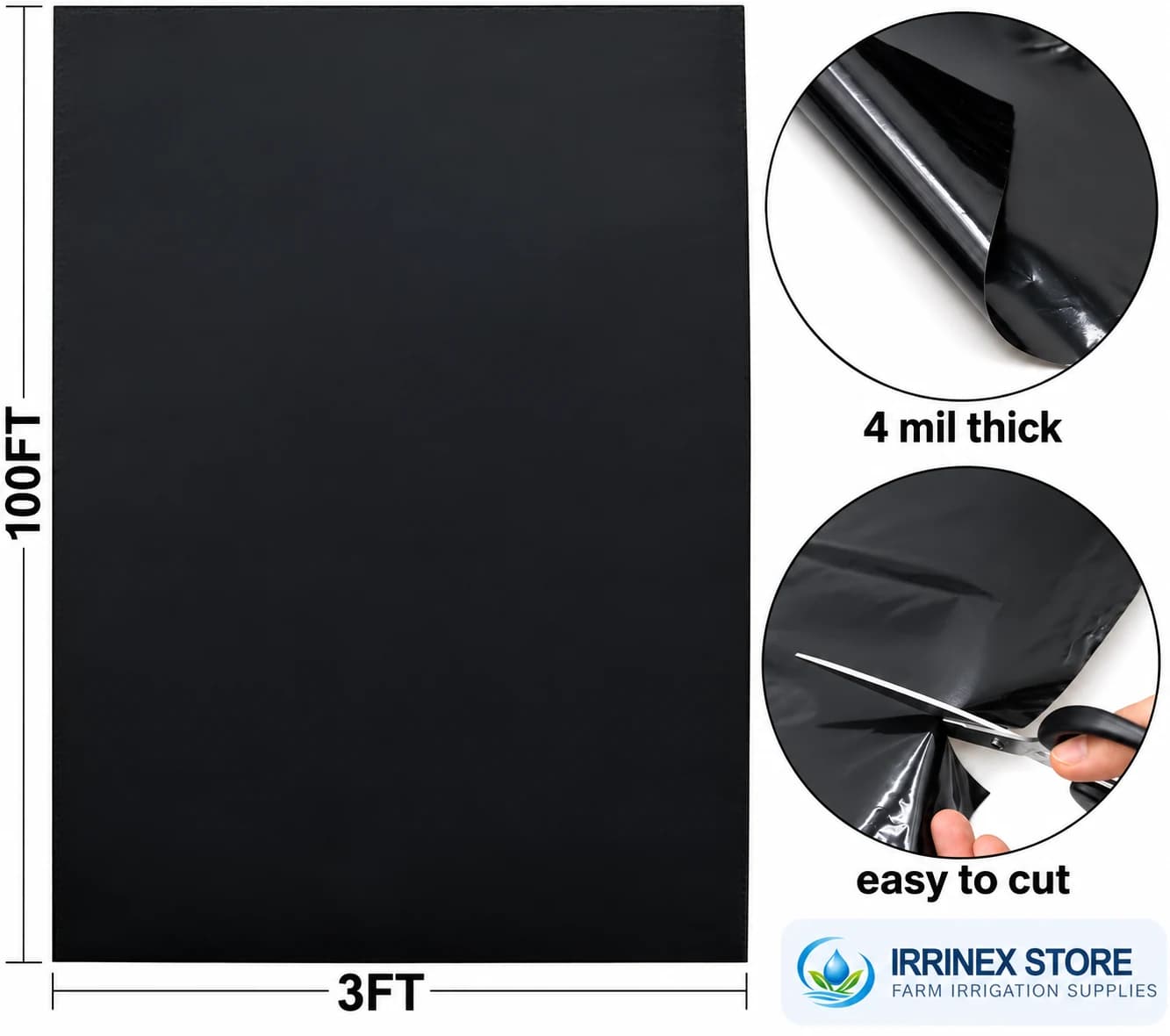 3 ft by 100 ft black 4 mil sheeting size and cutting detail