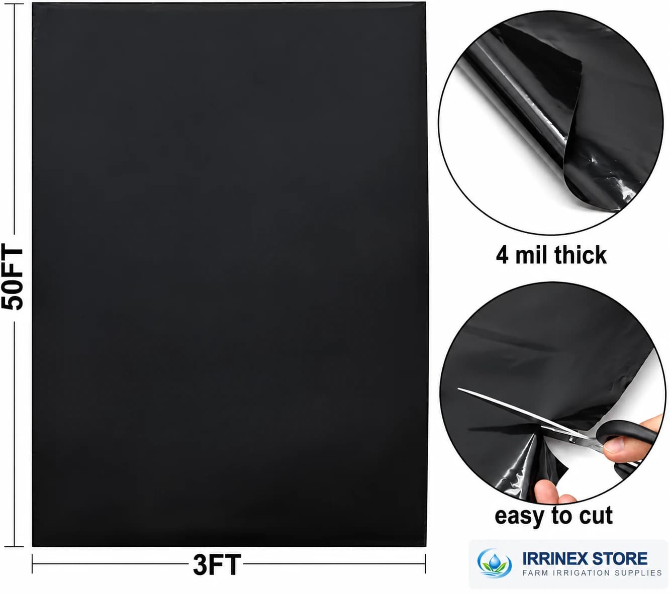 3 ft by 50 ft black 4 mil sheeting size and cutting detail