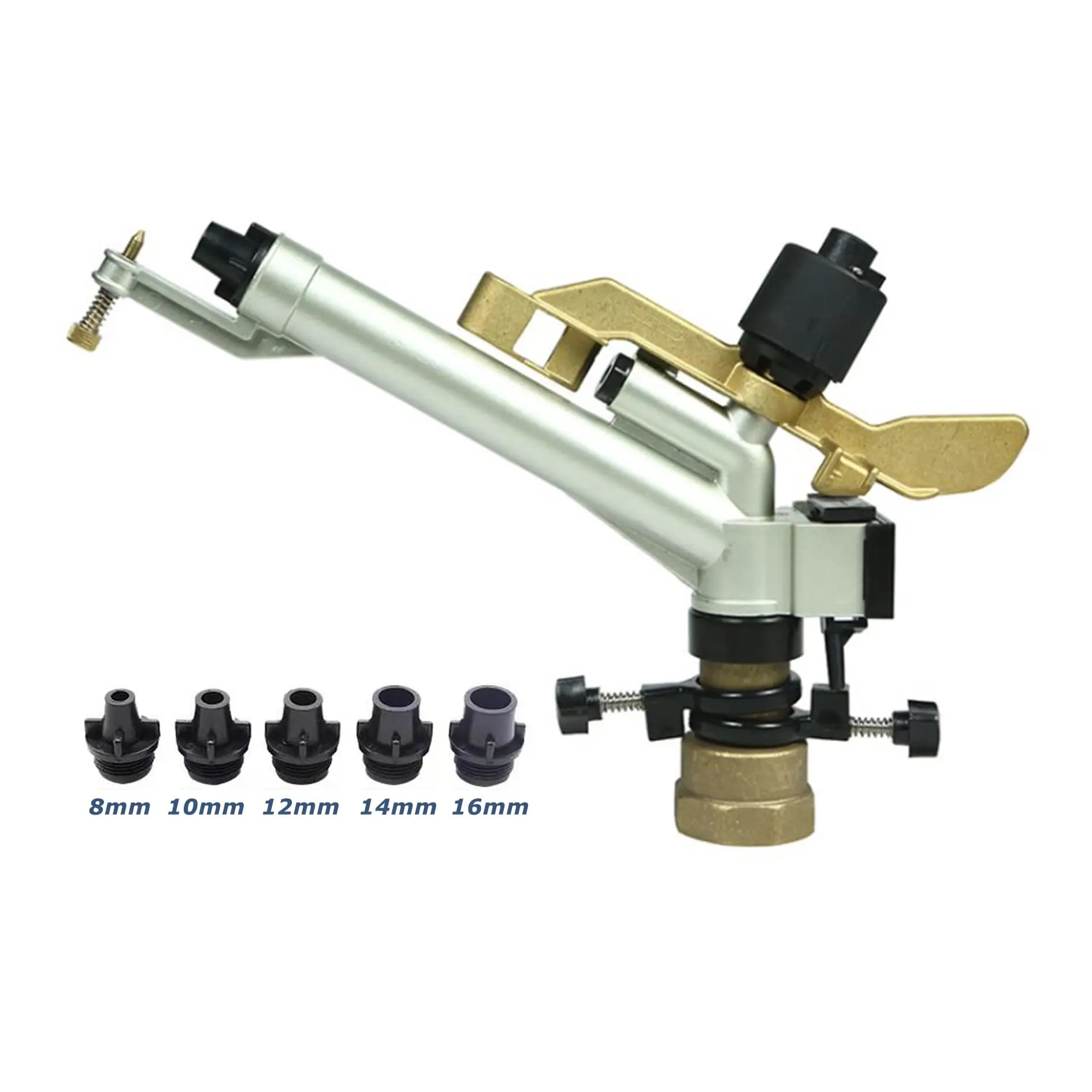 HS30 silver and gold rain gun with interchangeable nozzle sizes