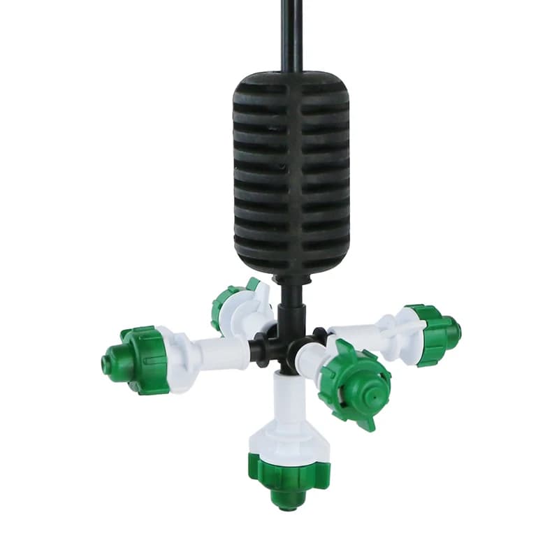 Five-outlet mist nozzle in a hanging anti-drip configuration