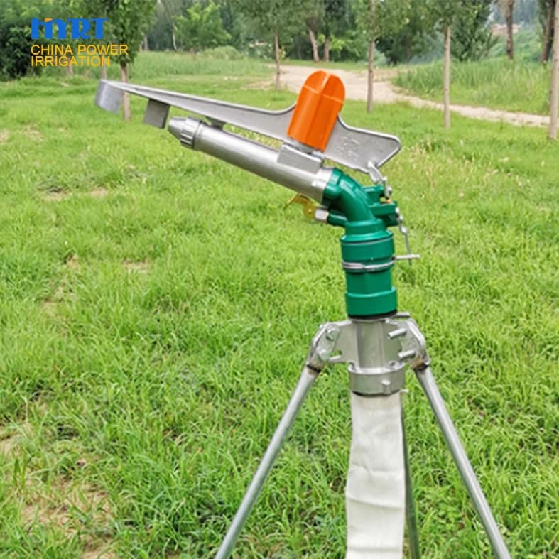 PY series metal rain gun operating in a field irrigation setup