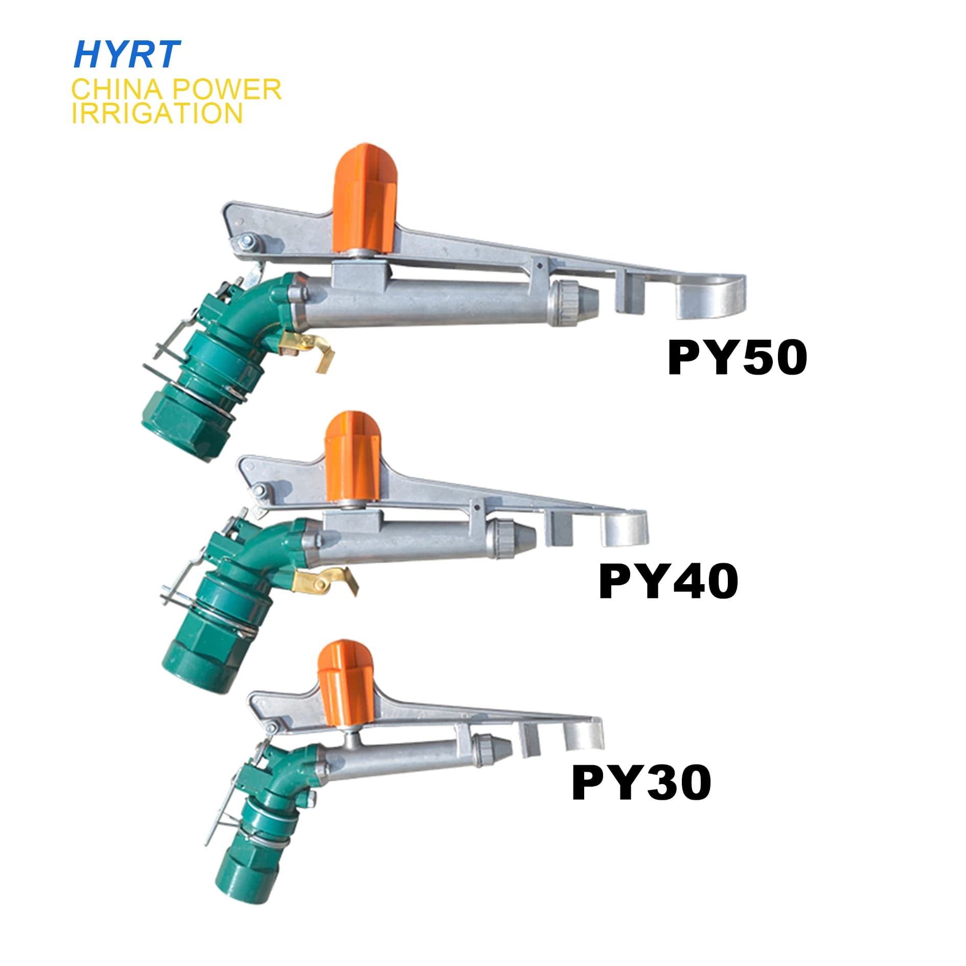 PY30 PY40 and PY50 metal agricultural rain gun lineup