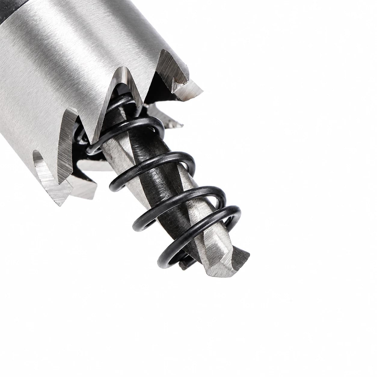 AI-enhanced 16mm HSS hole saw teeth and spring close-up