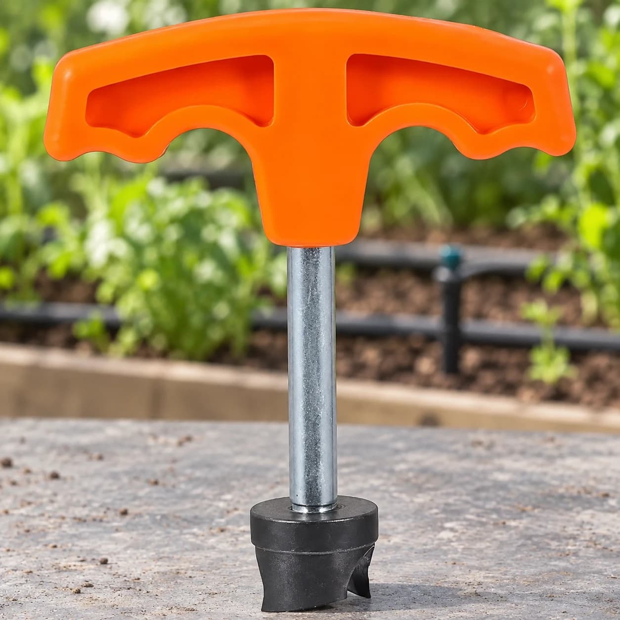 AI-enhanced T-handle irrigation punch — workbench; illustrative product view