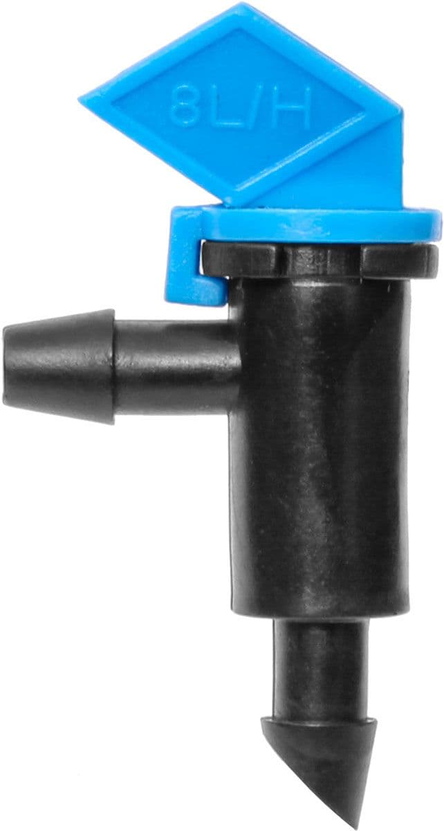 Blue 8 L/h flag drip emitter with barbed connections