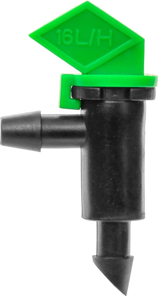 Green 16 L/h flag drip emitter with barbed connections