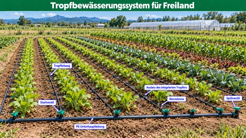 Diagramm des Bewässerungssystems: Tropfbewässerungssysteme für das Freiland