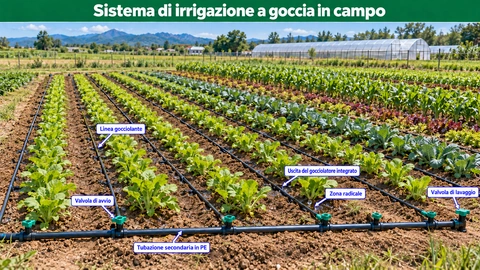 Schema del sistema di irrigazione: Impianti di irrigazione a goccia in campo