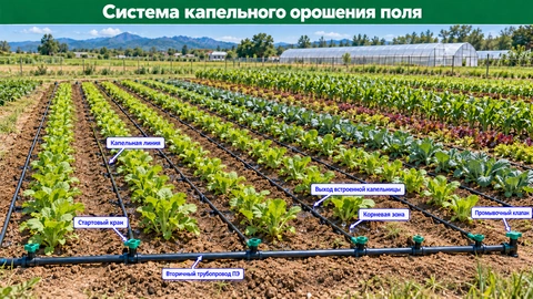 Схема ирригационной системы: Системы капельного орошения полей